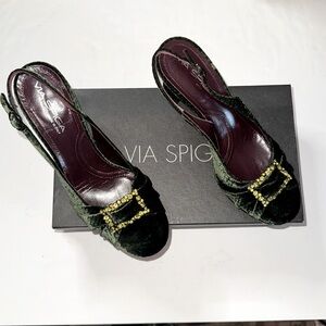 Via Spiga Green Velvet Python Shoes
